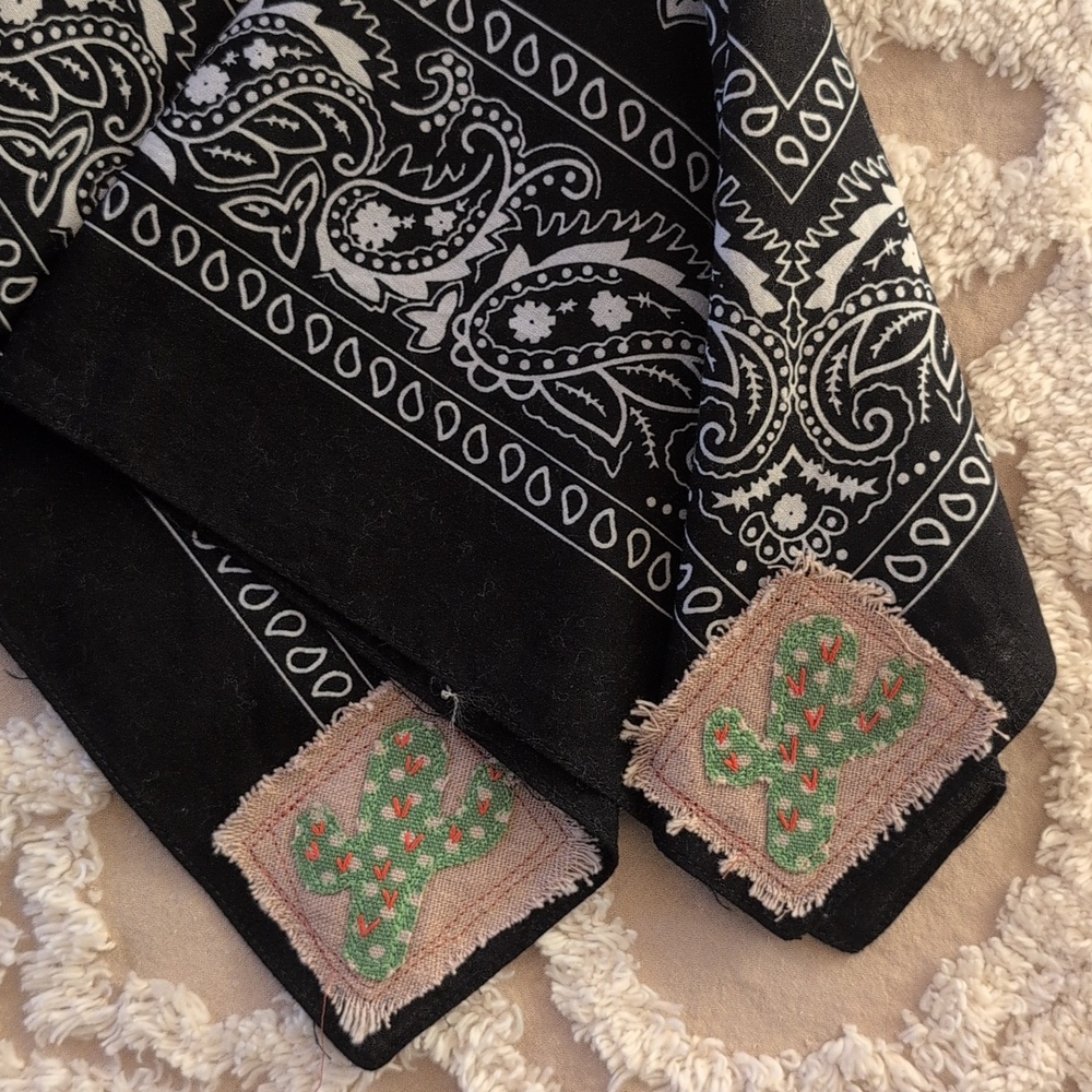 Bandana scarf w cactus, upcycled, embroidery cactus patch, Pick 1 HANDMADE ITEM - Picture 7 of 16